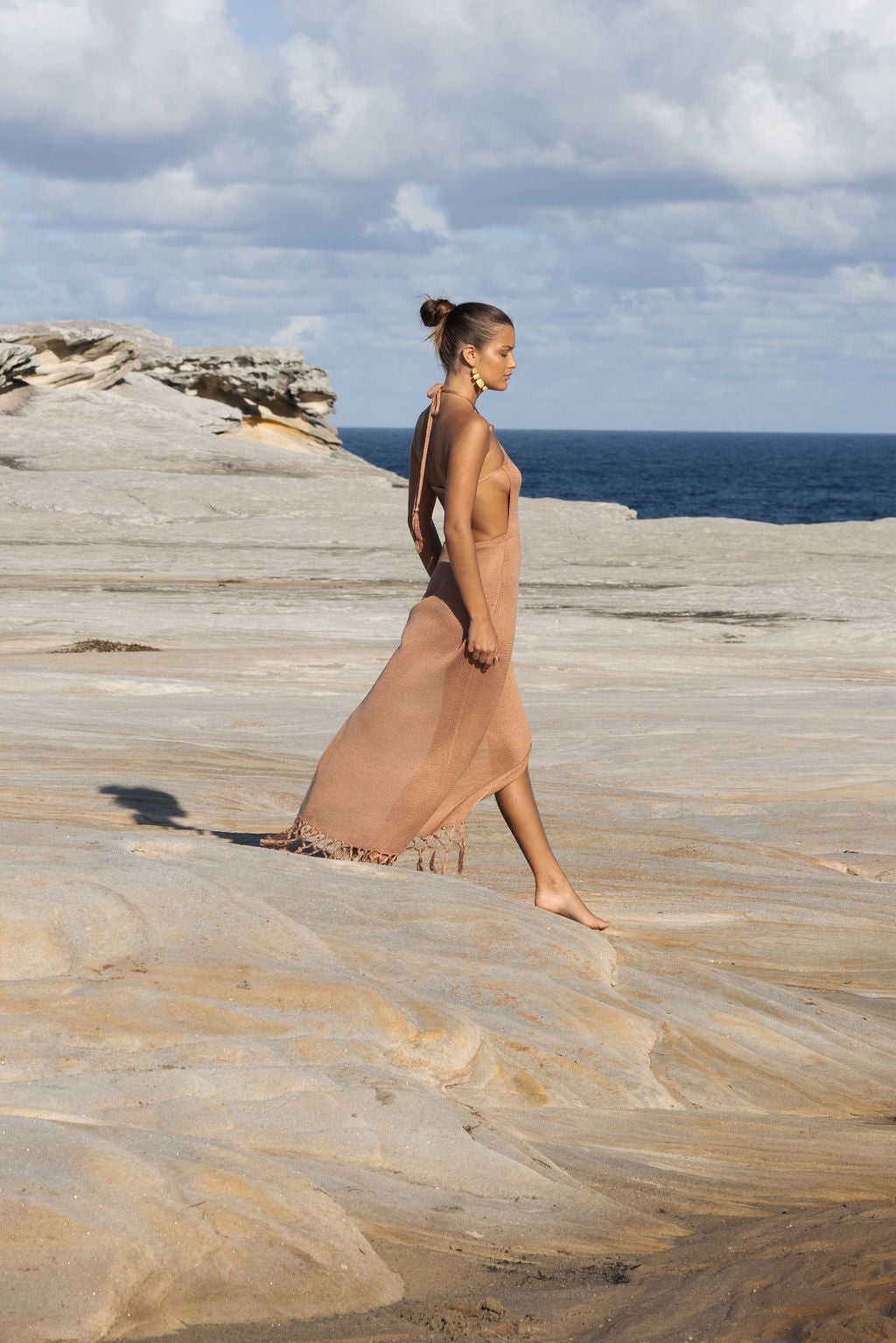 flook the label hallie maxi dress knit blush beach beachwear model
