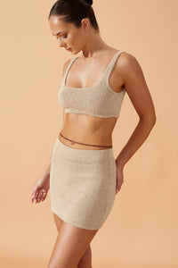 Flook The Label, Kimaya  Knit mini Skirt in Sand . Detail