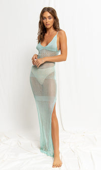 flook the label kendall dress mint knit knitwear beachwear model studio