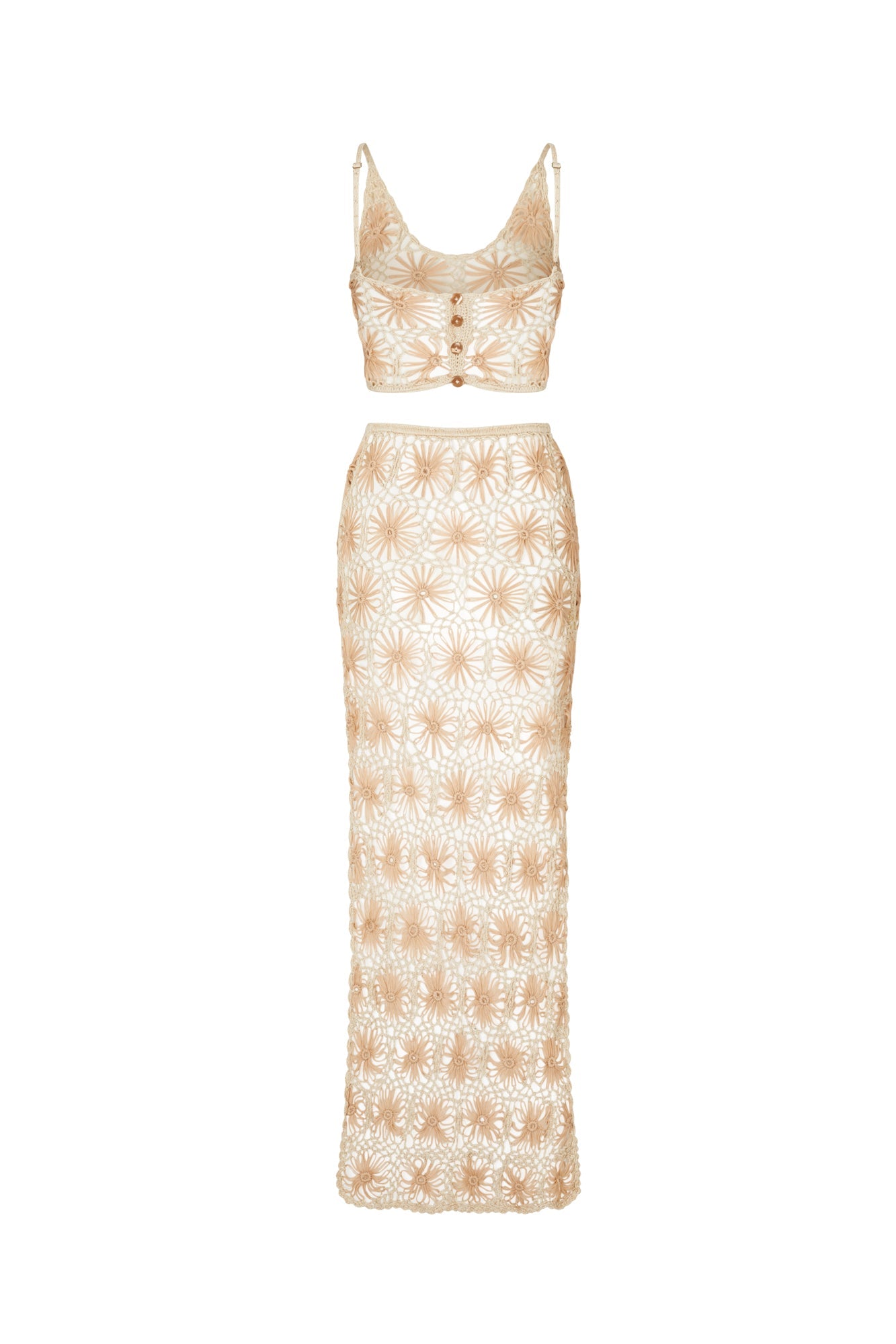 flook the label anais set flower crochet top skirt detail back