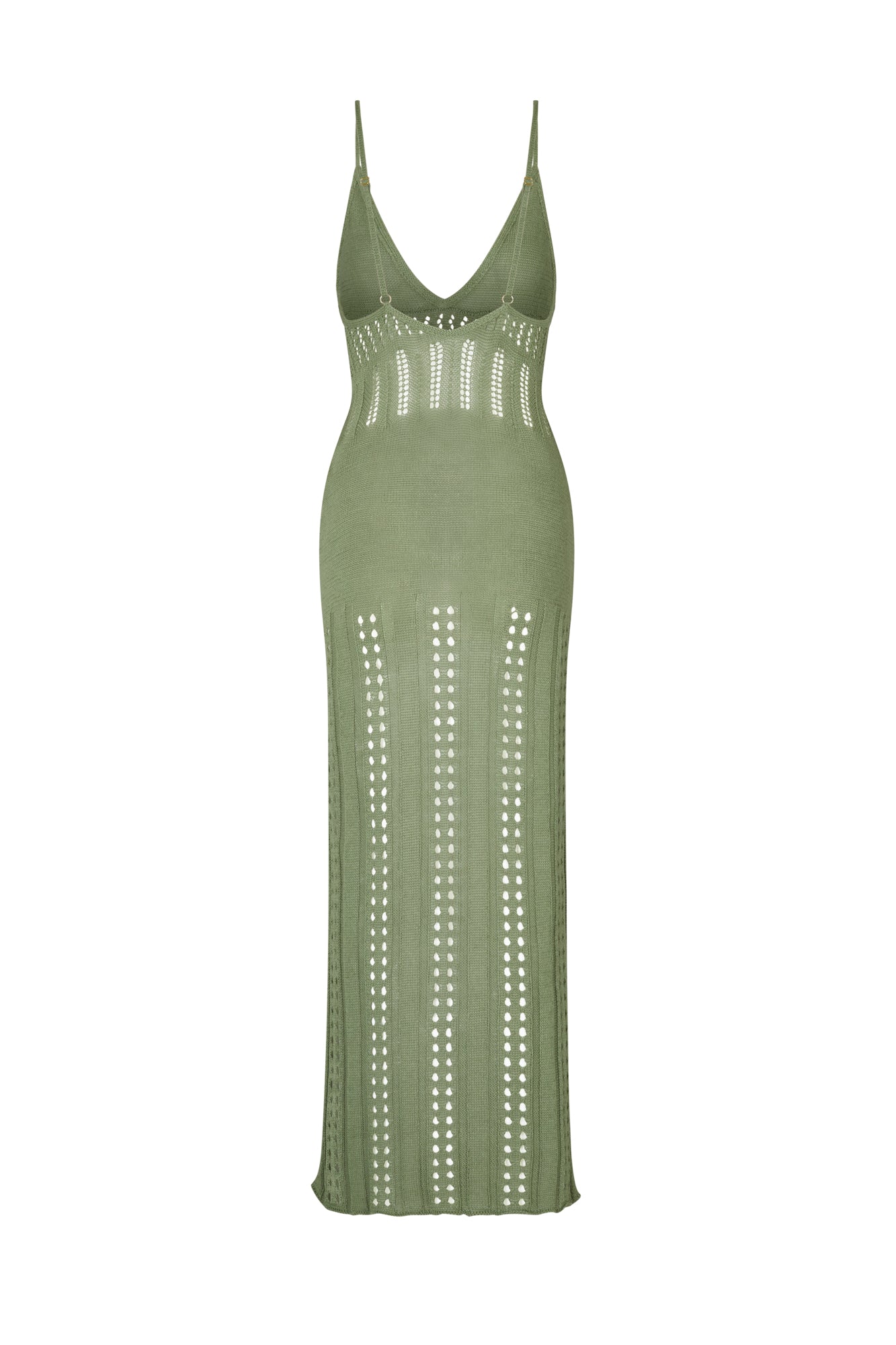 flook the label aura maxi dress sage green knitwear detail back