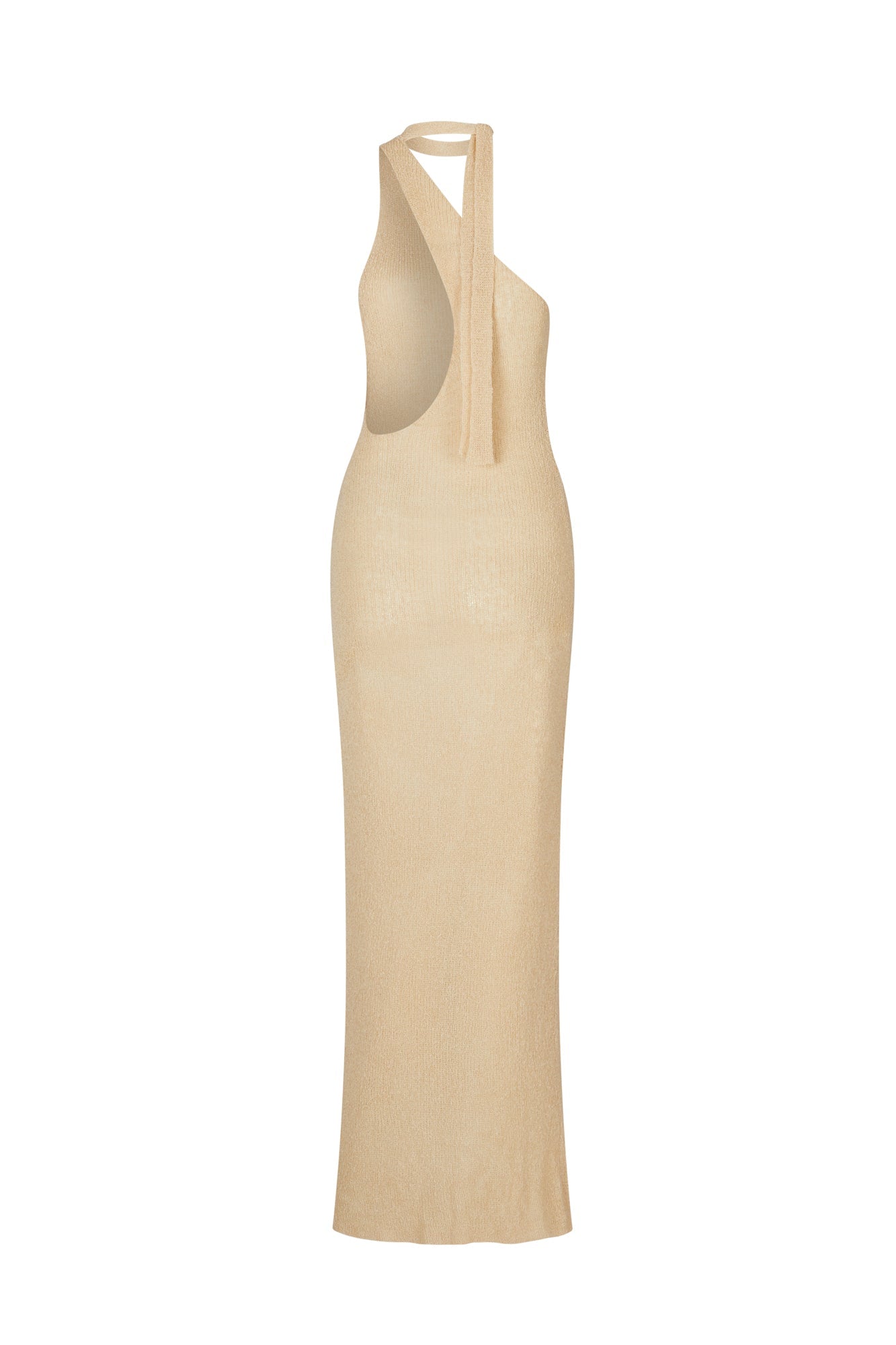 flook the label isa maxi dress cream knit one shoulder detail back