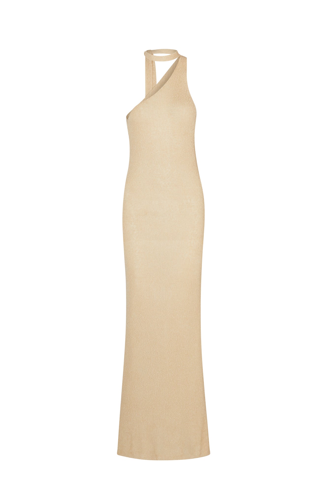 flook the label isa maxi dress cream knit one shoulder detail front