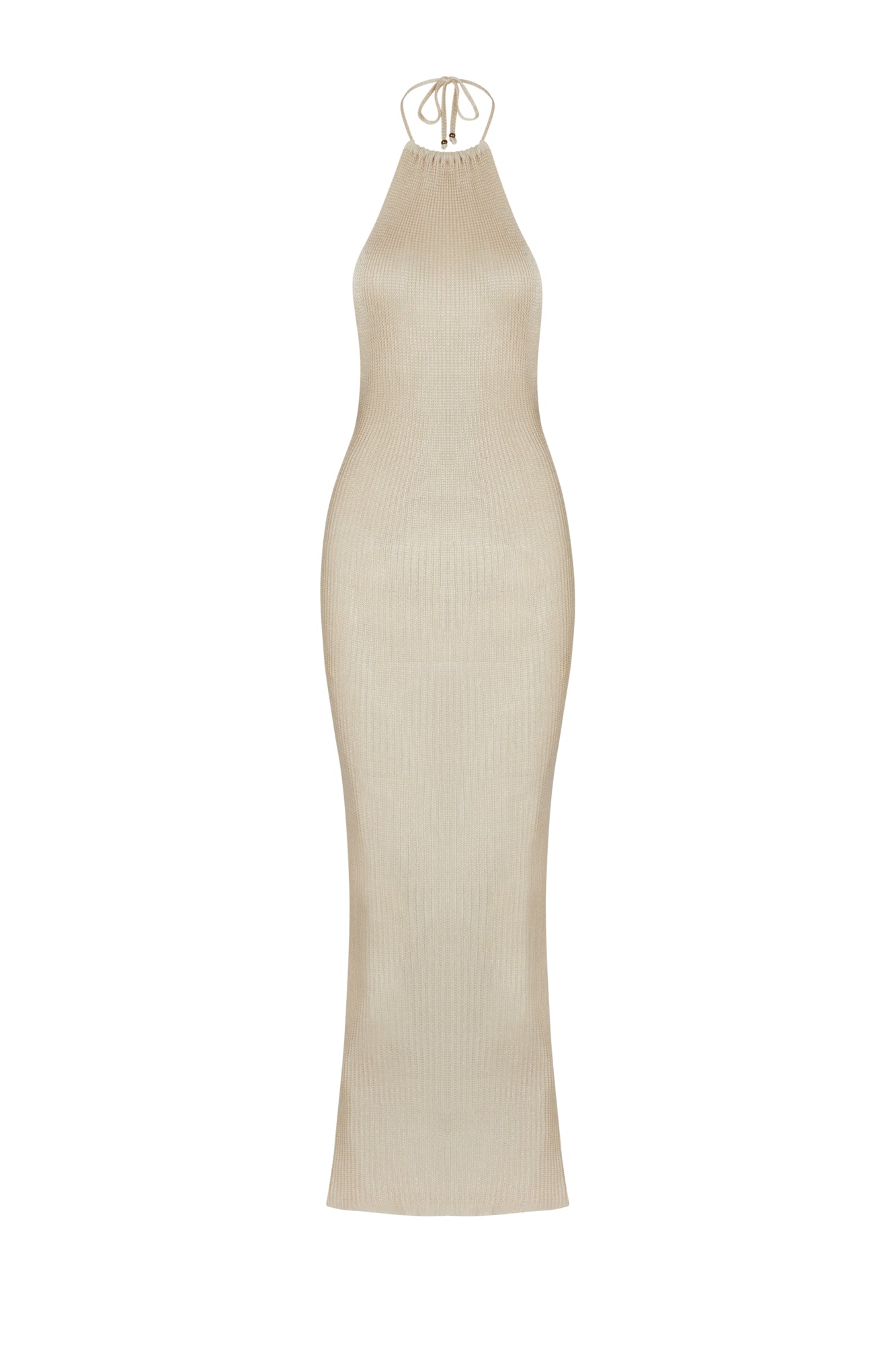 flook the label lea dress cream knit beachwear halterneck detail front