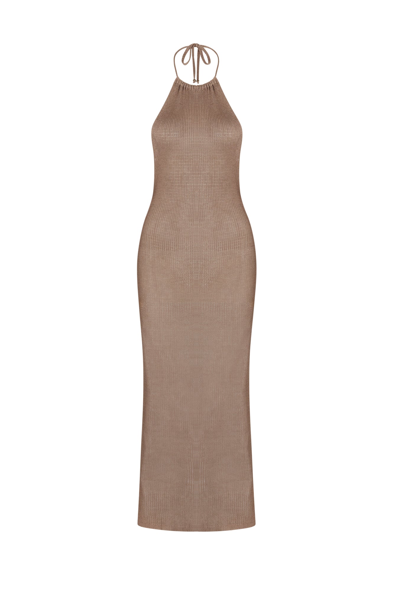 flook the label lea dress fawn knit beachwear halterneck detail front