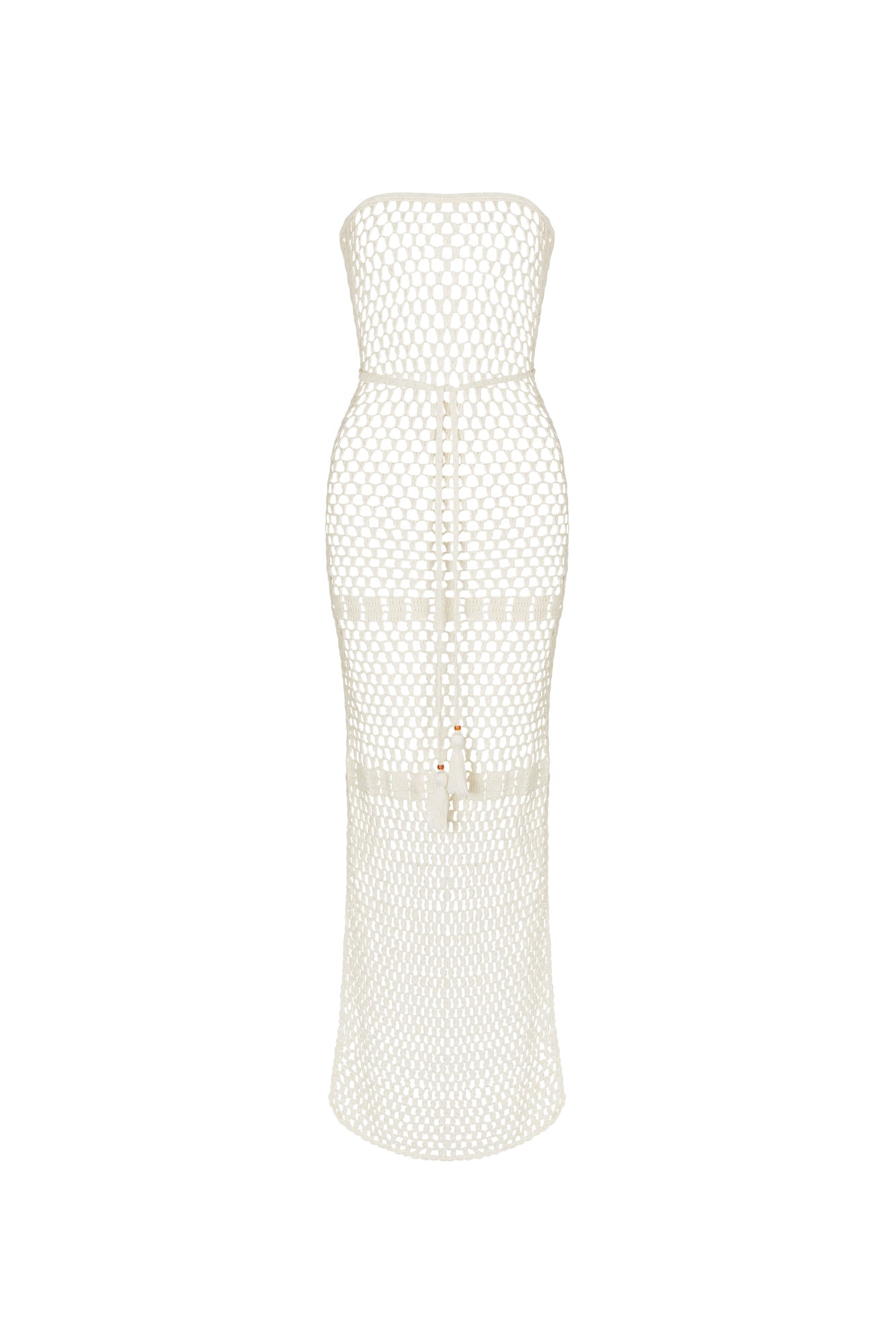 flook the label lillie bandeau dress ivory crochet beachwear detail front
