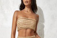 flook the label malia set top skirt crochet golden sand beachwear model studio