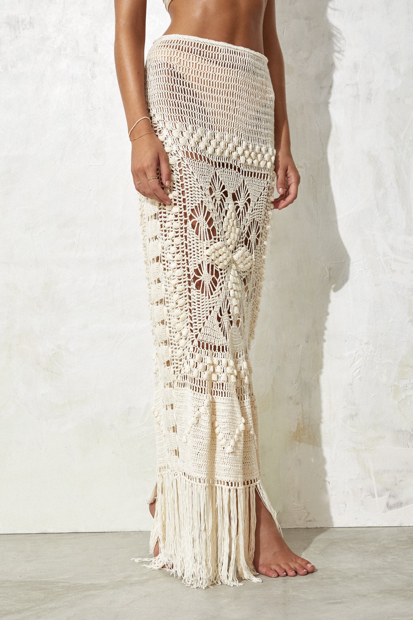 flook the label annabelle maxi skirt crochet ivory beachwear