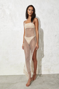 flook the label arielle dress crochet beachwear sheer knitwear model